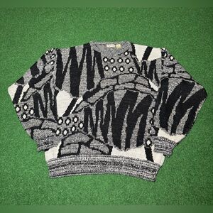 Vintage 80s Abstract Cosby Retro Black White Lrg Koman Acrylic Sweater